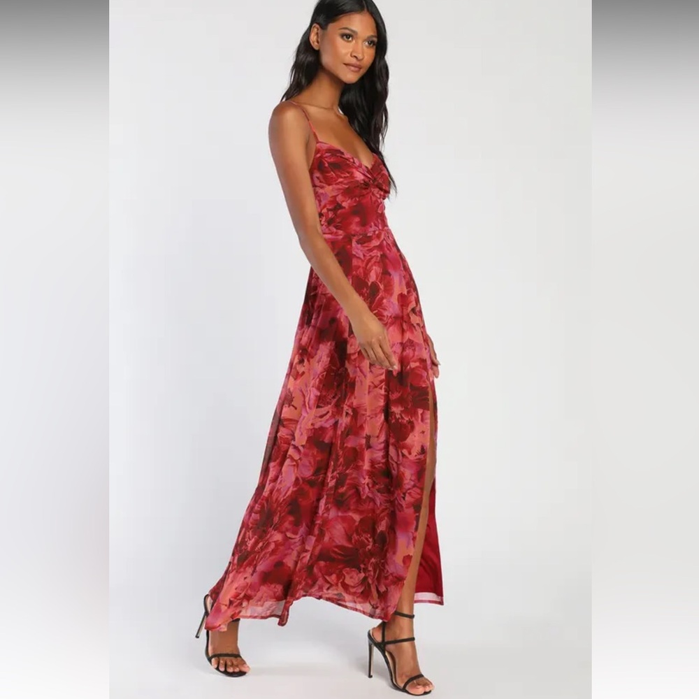 LULUS Burgundy Floral Print Maxi “NEW”